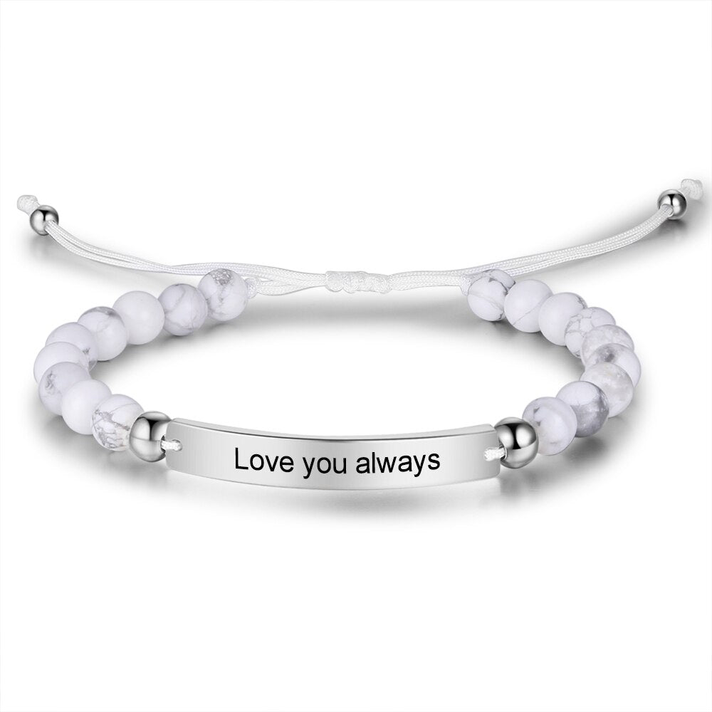 JewelOra Personalized Engraved Bar Bracelets for Men Customize Beaded Adjustable ID Bracelet Jewelry Gifts for Boyfriend