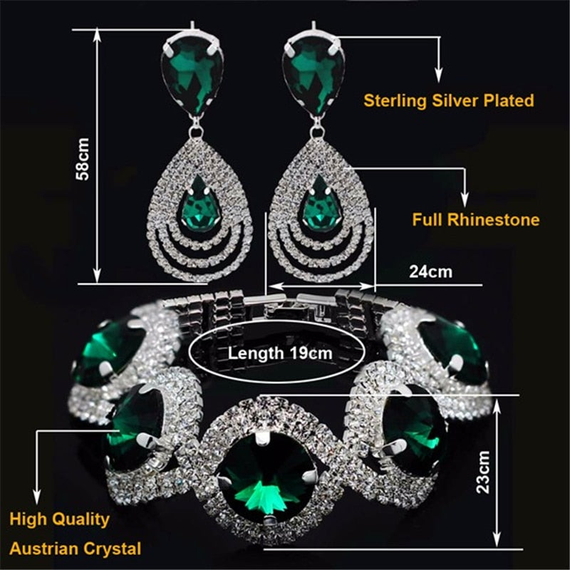 Wedding Bridal Jewelry Sets For Women Rhinestone Crystal Jewelry Set Bracelet Earrings Female Set 2 Pcs Indian Accessories