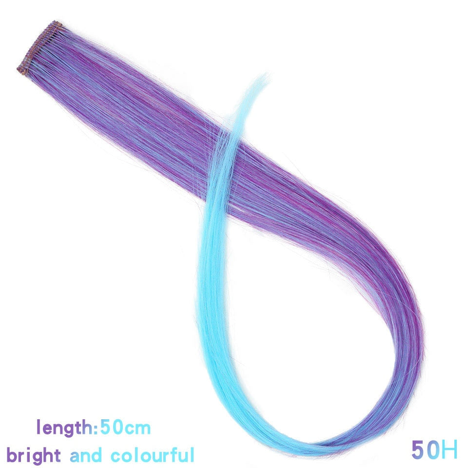 Lupu Synthetic Rainbow Highlighted Hair Girl One Chip In Hair Extension Hairpin Long Straight Hair Clip For Hair False Hair