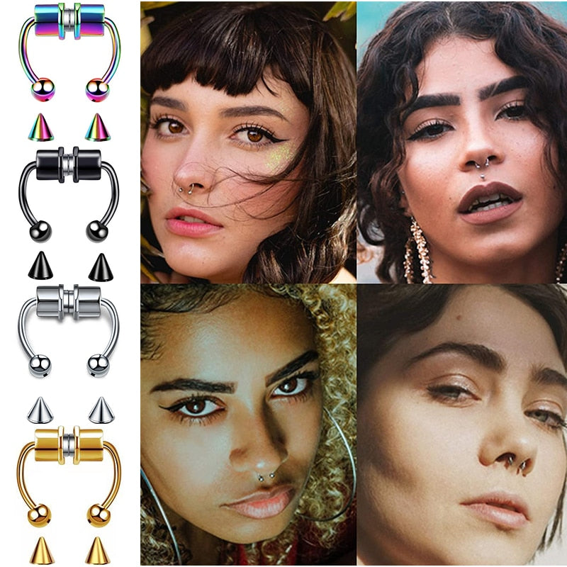 Fake Piercing Nose Ring Alloy Nose Piercing Hoop Septum Rings For Women Body Jewelry Gifts Fashion Magnetic Fake Piercing
