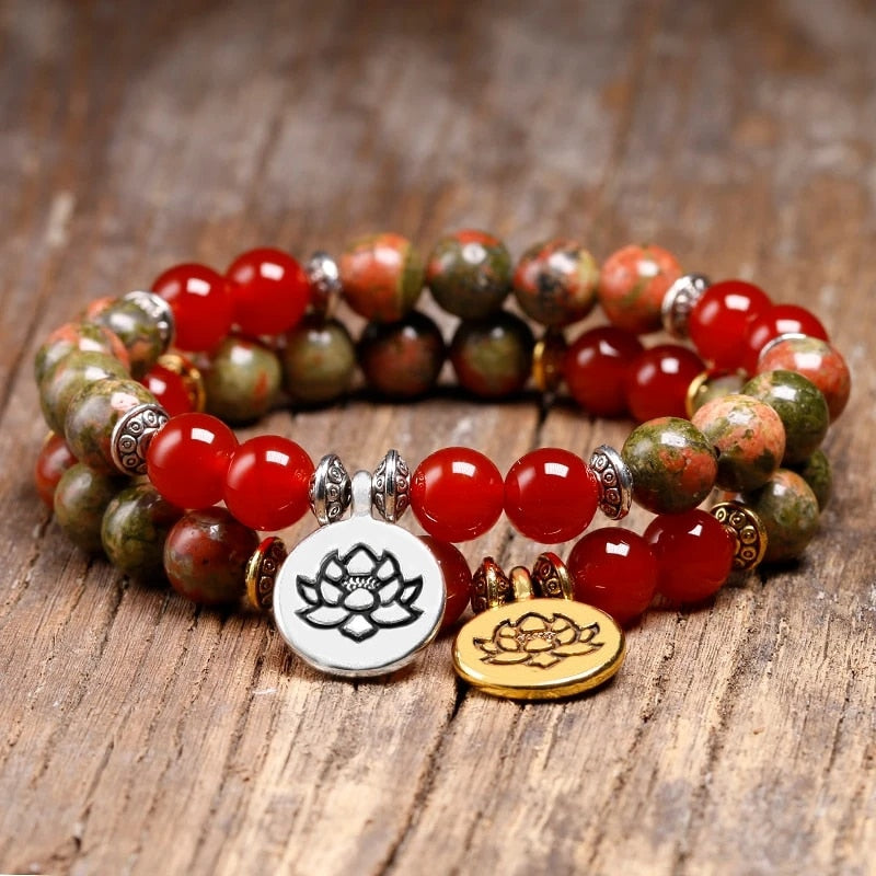 Tourmaline Onyx Buddhism Buddha Bracelets Lotus Charm Bracelet Mala Yoga Spiritual Jewelry For Women Gift