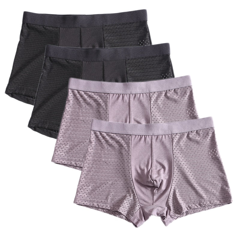 8XL Plus Banboo Fiber Men Underwear Male boxer  Solid Panties Shorts Men's  Underpants Breathable Intimate Man boxers 4pcs