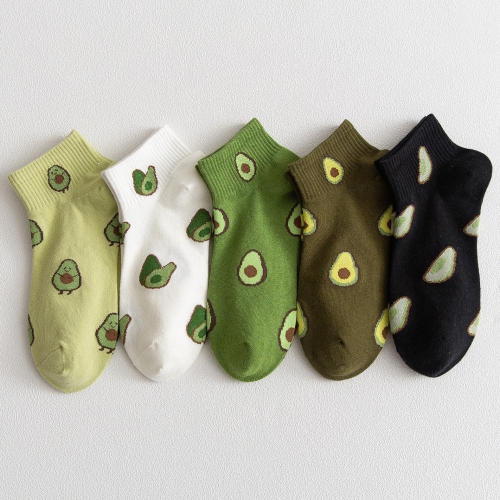 5Pairs, Pack New Cartoon Fruit Ankle Socks Women Summer Japanese Avocado Cute Boat Socks Chic Fashion Low-Cut Cotton Socks