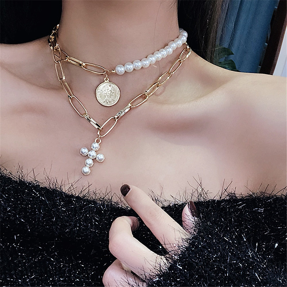 Elegant Big White Imitation Pearl Choker Necklace  Clavicle Fashion Necklace For Women Wedding Jewelry Collar