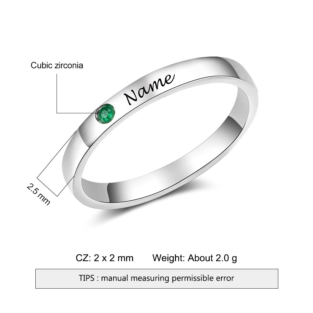 JewelOra Silver Color Personalized Name Ring with Birthstone Custom Engraved Rings for Women Fashion Jewelry Gifts for Mother