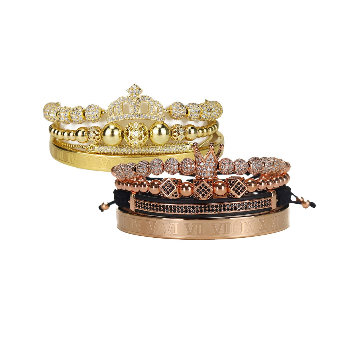 Luxury Royal King Queen Crown charms colorfast Bracelet Stainless steel CZ beads  bracelets bangles for Men Women lover Jewelry