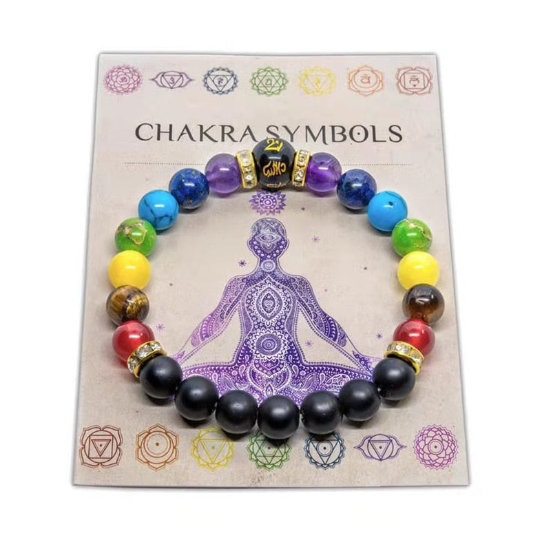 7 Chakra Bracelet with Meaning Cardfor Men Women Natural Crystal Healing Anxiety Jewellery Mandala Yoga Meditation Bracelet Gift