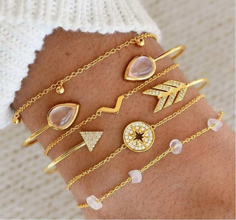 Boho Geometric Bracelet Bangle Sets For Women Vintage Star Map Hand Heart charm Beads Fashion Jewelry Accessories