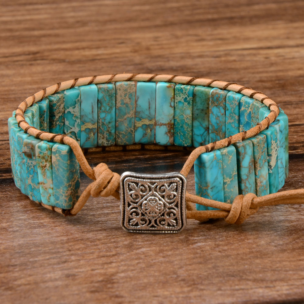 Chanfar Hot Sale Style Multicolor Natural Gem Leather Tibetan Gypsy Beaded Adjustable Bracelets For Men Women