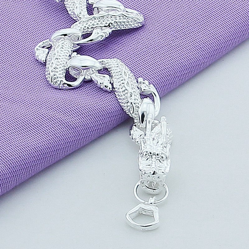 925 Sterling Silver Color Bracelets  White Dragon  Bracelets For Men Fashion Jewelry Pulseira Male