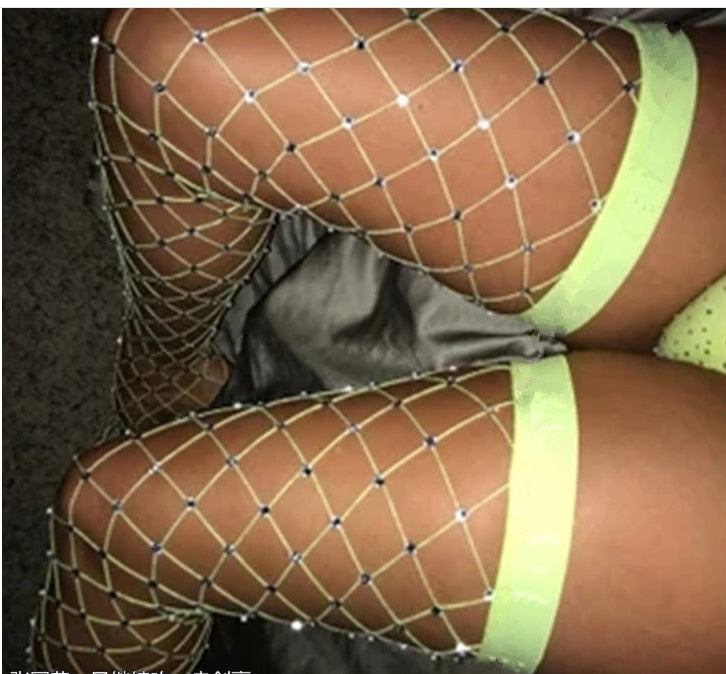 Sexy Fishnet Tights Women Crystal Rhinestone Stockings Lady Nylon Stockings Shiny Pantyhose Sexy Stockings