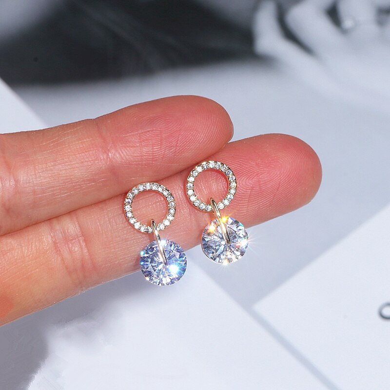 High Quality Classic Round AAA Cubic Zircon Stud Earrings for Women Ladies Luxury Shinny Bridal Wedding Earrings Jewelry Gifts
