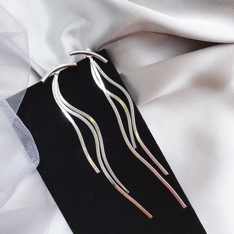 Vintage Glossy Arc Bar Long Tassel Drop Earrings for Women Gold Color Geometric Fashion Jewelry Luxury Hanging Pendientes