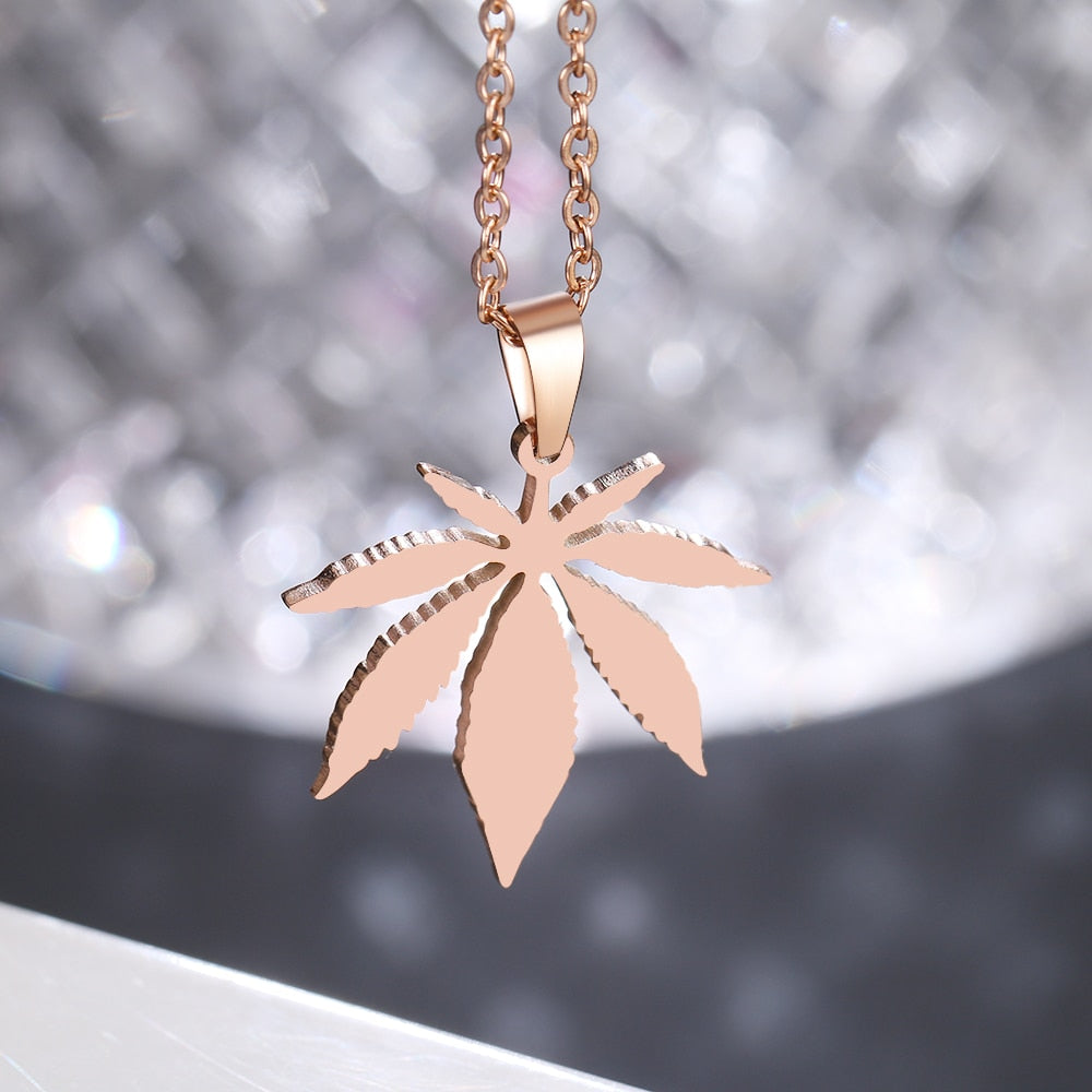 DOTIFI Stainless Steel Necklace For Women Man Maple Leaf Choker Pendant Chain Necklaces Engagement Jewelry korean Fashion NEW