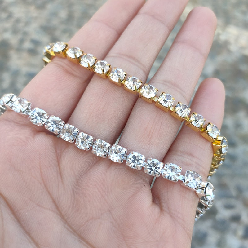 Gold Iced Out Bling White Tennis Anklet Bracelets For Women Hip Hop Cubic Zirconia Leg Foot Jewelry