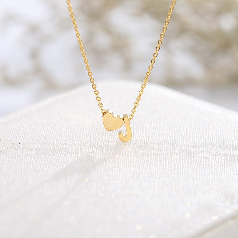 A-Z Letter Heart Initial Necklaces For Women Gold Color Stainless Steel Necklace Pendant Jewelry Female Girlfriend Birthday Gift