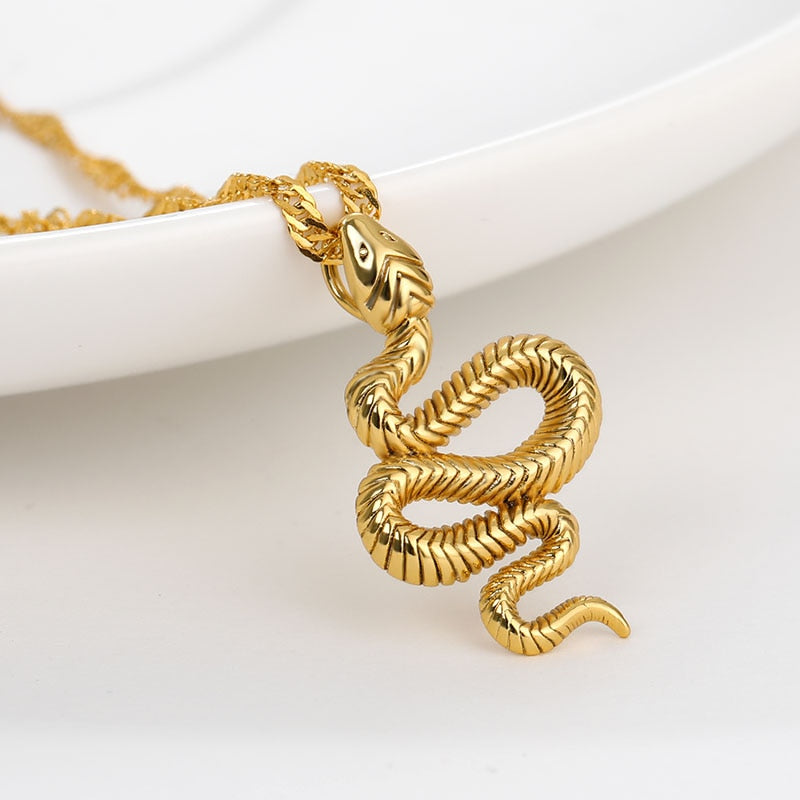 Goth Snake Pendant Necklace For Women Stainless Steel Gold Color Necklaces Trend Aesthetic Jewelry choker collares mujer