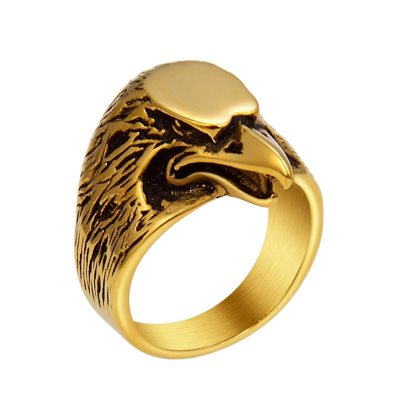 Valily Gold Egale Rings Talisman Viking Eagle Bird Ring For Men Stainless Steel Punk Male Rings High Quality Jewelry