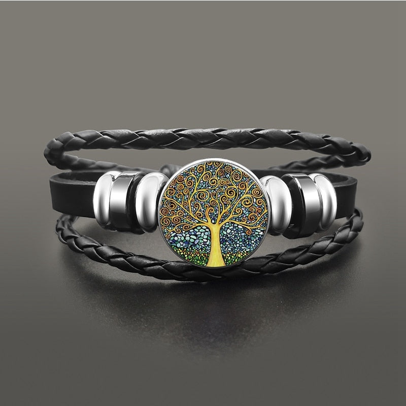 Vintage Om Yoga Chakra Mandala Snap Button Bracelets Classic Flower of Life Tree Adjutable Leather Bracelet Wristband Jewelry