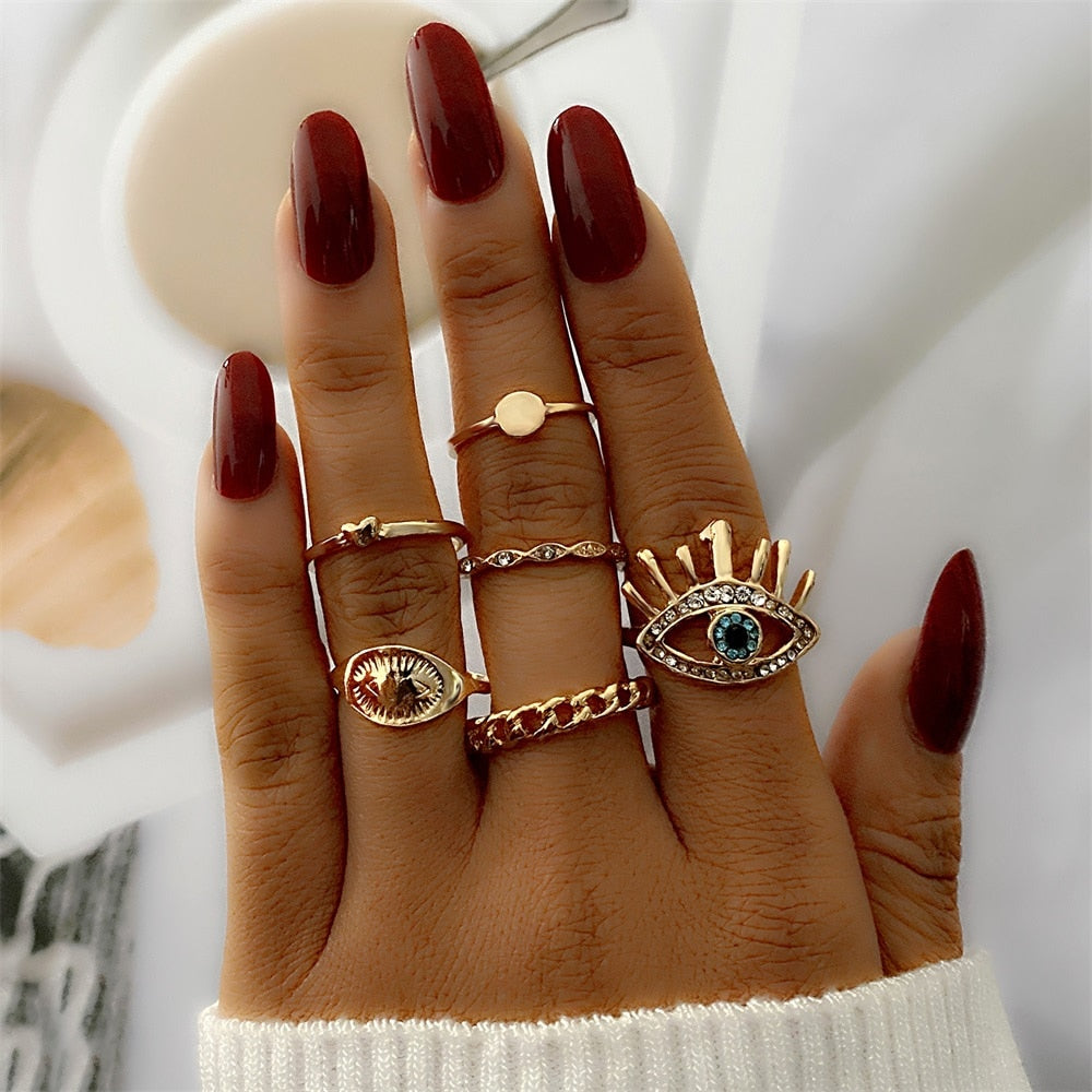 FNIO Bohemian Gold Color  Rings Set For Women Fashion Boho Coin Snake Moon Rings Party