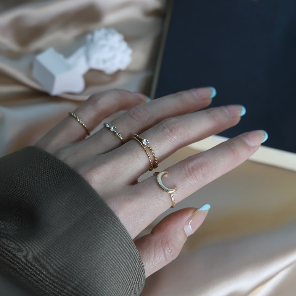 4PCS, Set Bohemian Vintage Crystal Rings Lucky Midi Rings Set Knuckle Rings Set Women
