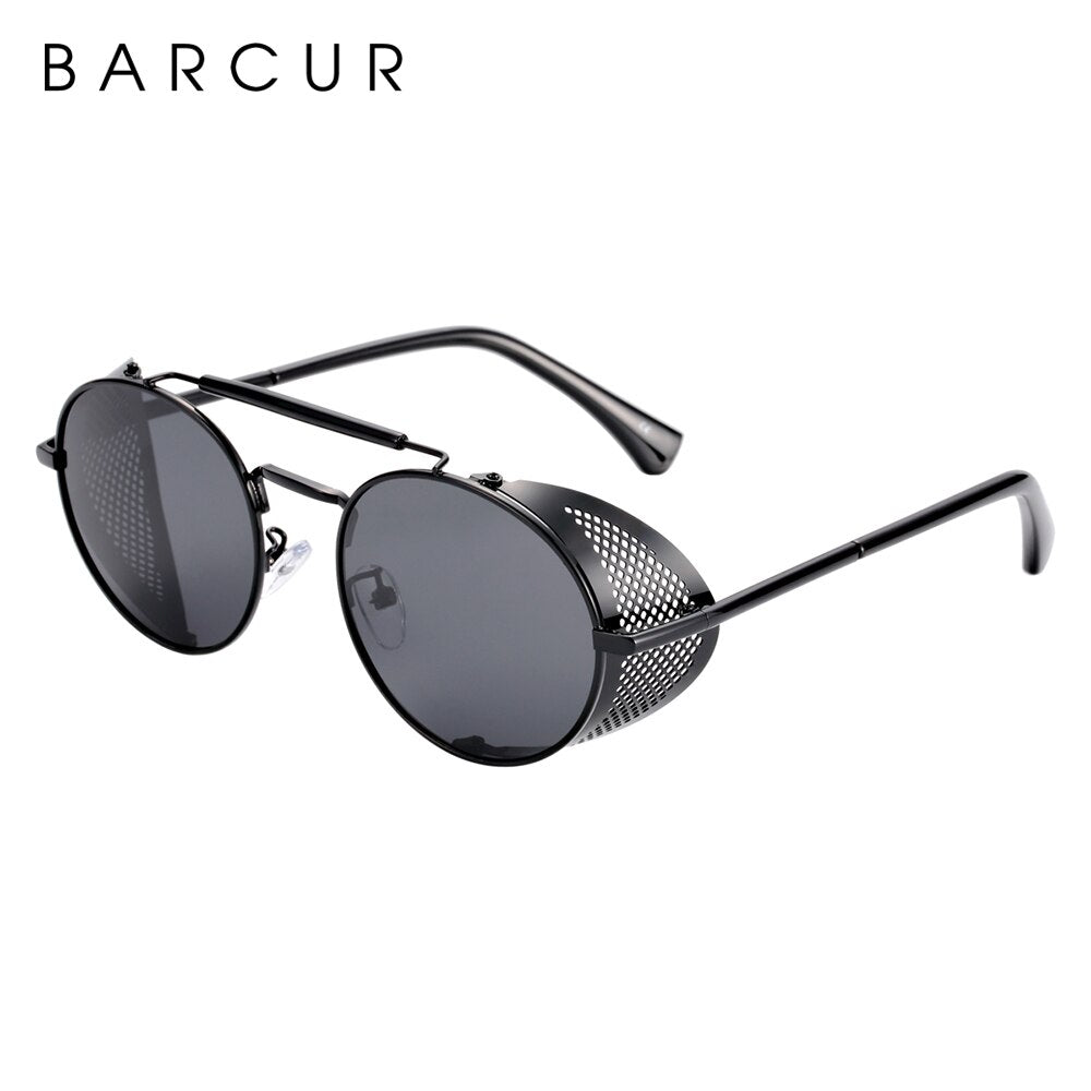 BARCUR Round Polarized Sunglasses Gothic Steampunk Sunglasses Men Women Vintage Shades UV400