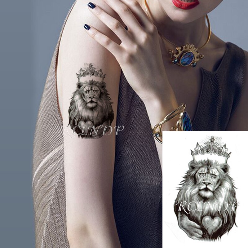 Waterproof Temporary Tattoo Sticker Lion King Crown Cross Heart Pattern Fake Tatto Flash Tatoo Small Body Art for Kids Women Men