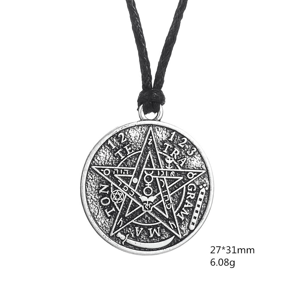 LIKGREAT Satan Tetragrammaton Pentagram Pentacle Pendant Round Necklace Silver Color Wicca Amulet Talisman Jewelry Accessories