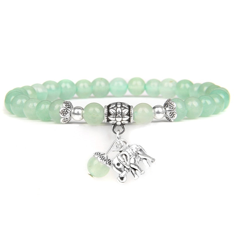 Female lucky Blue amazonite beads metal elephant charm bracelet for women ladies bracelet jewelry gifts