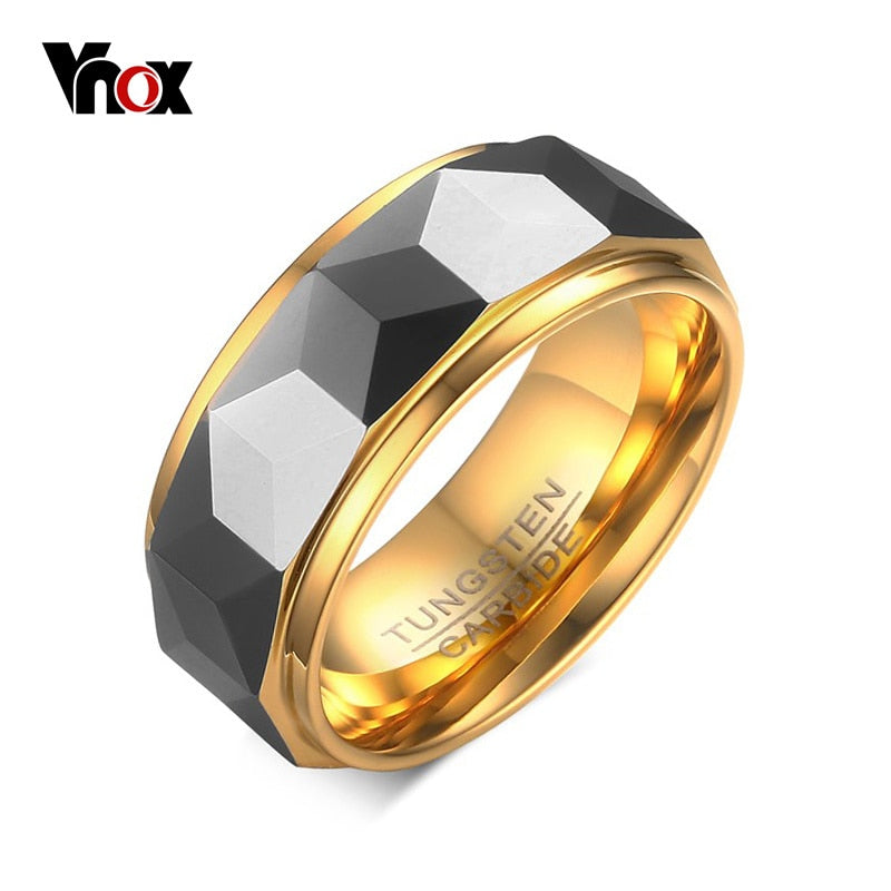 VNOX 100% Tungsten Men Ring Wedding Male Jewelry Gold Color 8mm