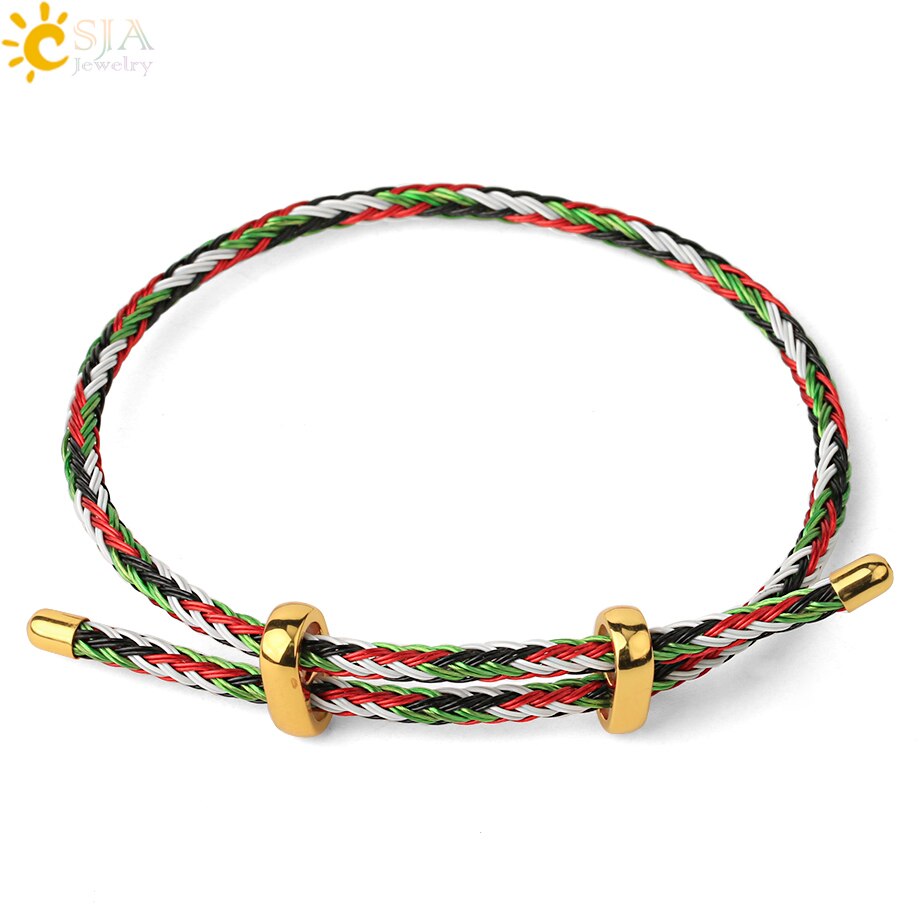 CSJA Red Thread String Bracelets on Hand Lucky Bracelet Femme Braided Rope Stainless Steel Adjustable Jewelry