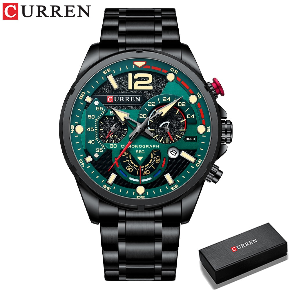 CURREN Watches Men Sport Quartz Chronograph Wristwatches Luxury Stainless Steel Clock with Luminous Watch Relogio Masculino