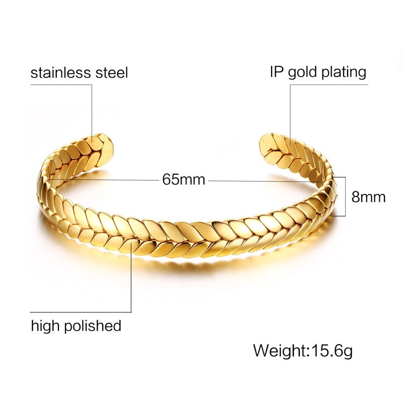 VNOX Wheat Design Cuff Bracelets Bangle for Women 8mm Gold Color Adjustable Jewelry
