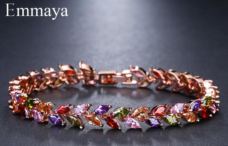 Emmaya Brand Fashion Charm AAA Cubic White Zircon Four Colors Leaf Jewelry Bracelets For Woman Elegance Wedding Party Gift