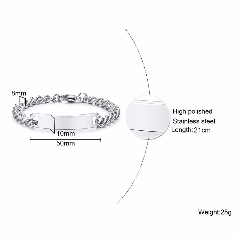 Vnox Personalized Bracelets for Women Men Never Fade Stainless Steel Link Chain Bracelet Custom Family BFF Birthday Gift