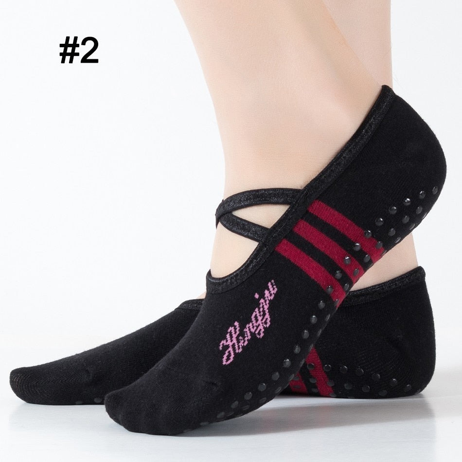 WorthWhile 1 Pair Sports Yoga Socks Slipper for Women Anti Slip Lady Damping Bandage Pilates Sock Ballet Heel Dance Protector