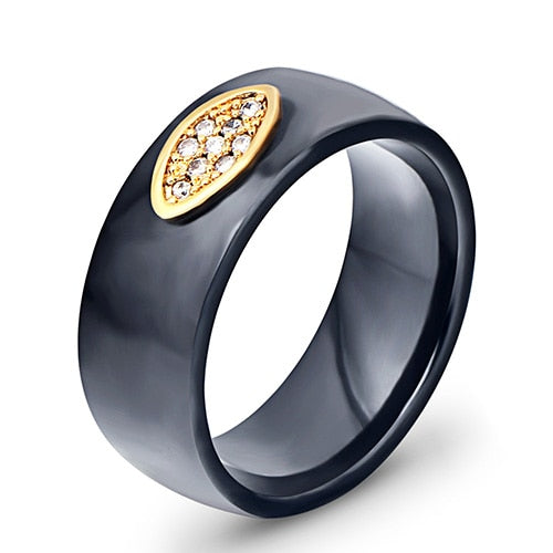New Arrival Black White Colorful Ring Ceramic Ring For Women With Big Crystal Wedding Band Ring Width 6mm Size 6-10 Gift For Men