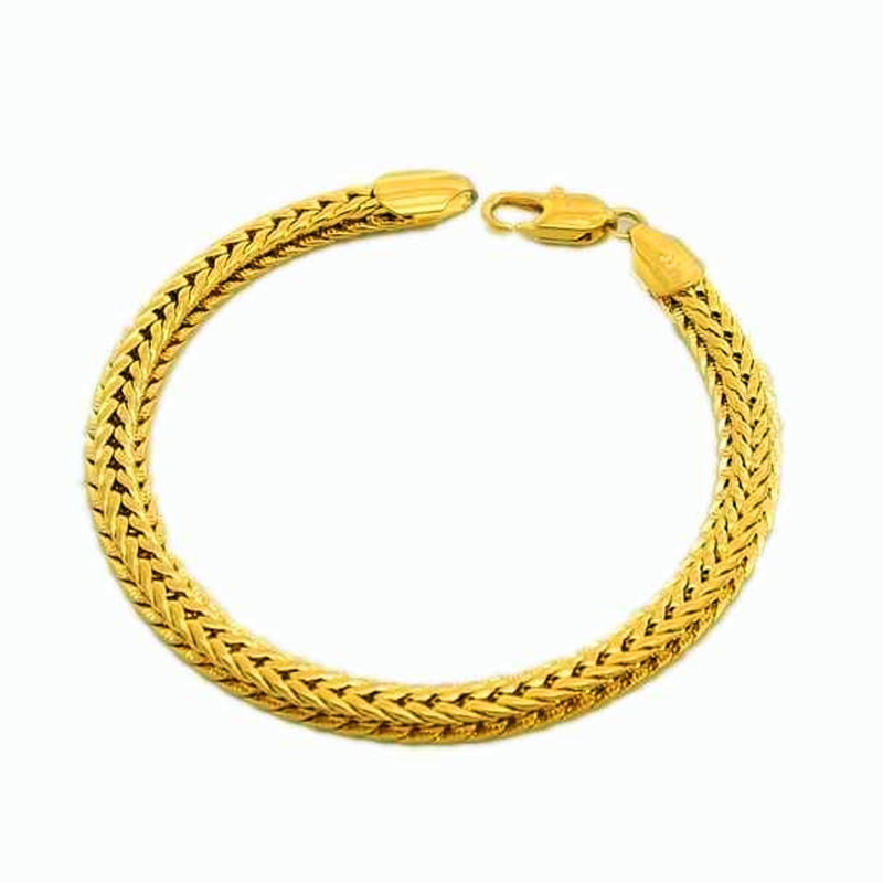 wholesale Pure Gold Color 6.5MM Width Bracelet For Men 20CM.Fashion Original Gold Plated Women men Jewelry Bracelet