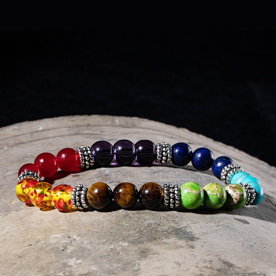 Fashion all Natural Stone Beads 7 Chakra Bracelets for Women Men Yoga Buddha Player 18 cm Tiger eyes stones Make a wish Bracelet
