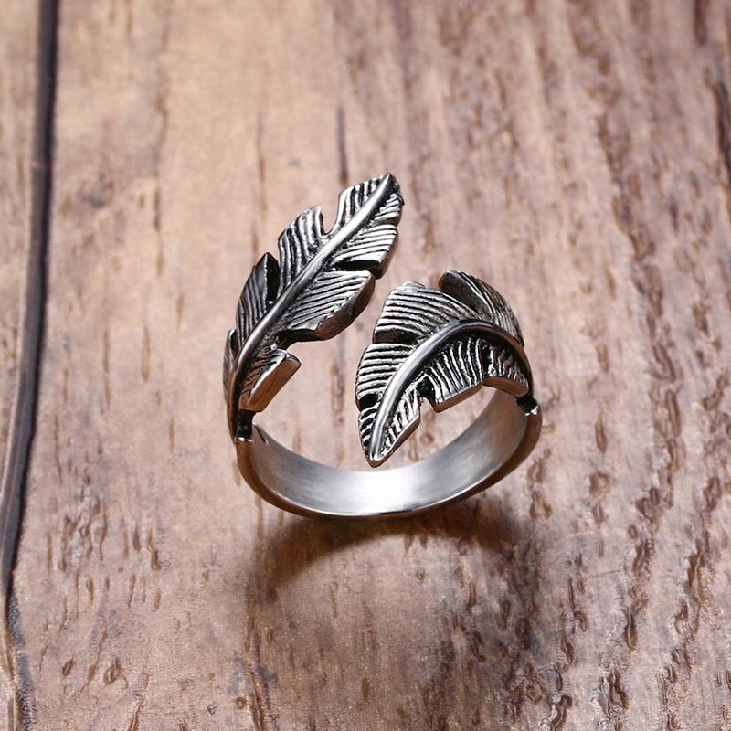 Ring Men Angel Feather Stainless Steel Vintage Feathers Wrap Punk Bike Fashion Jewelry