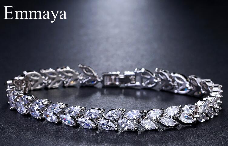 Emmaya Brand Fashion Charm AAA Cubic White Zircon Four Colors Leaf Jewelry Bracelets For Woman Elegance Wedding Party Gift