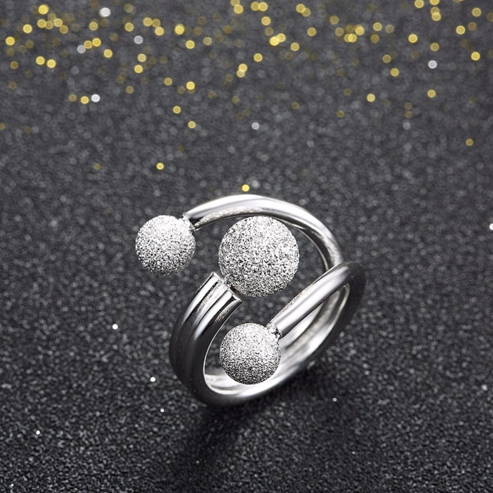 Surround Design Ball Adjustable Rings for Women Silver Color Party Jewelry Gift Ideas for Mom