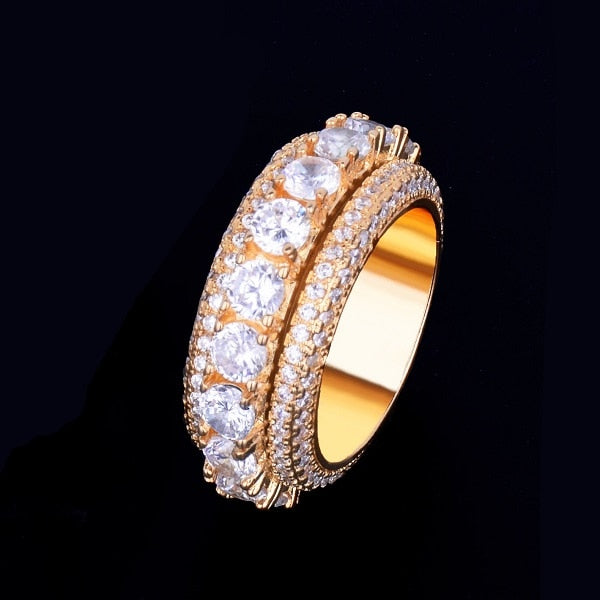 Rotating Men Ring Copper Charm Gold Color Cubic Zircon Fashion Hip Hop Jewelry