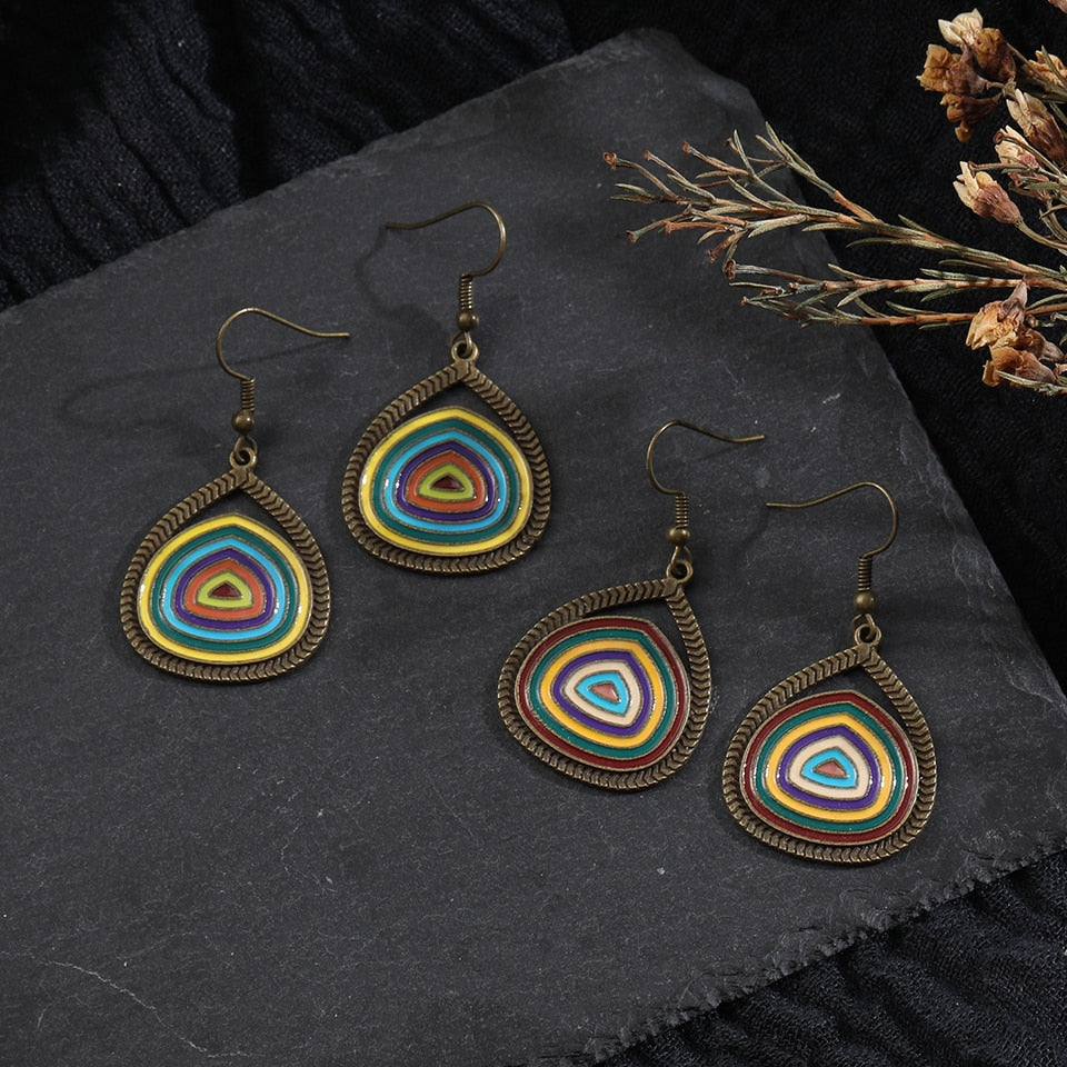 Bohemian Vintage Multicolor Round Pendant Earrings Boho Design Jewelry  Fashion Woman Earring Jewelry Accessories Gifts