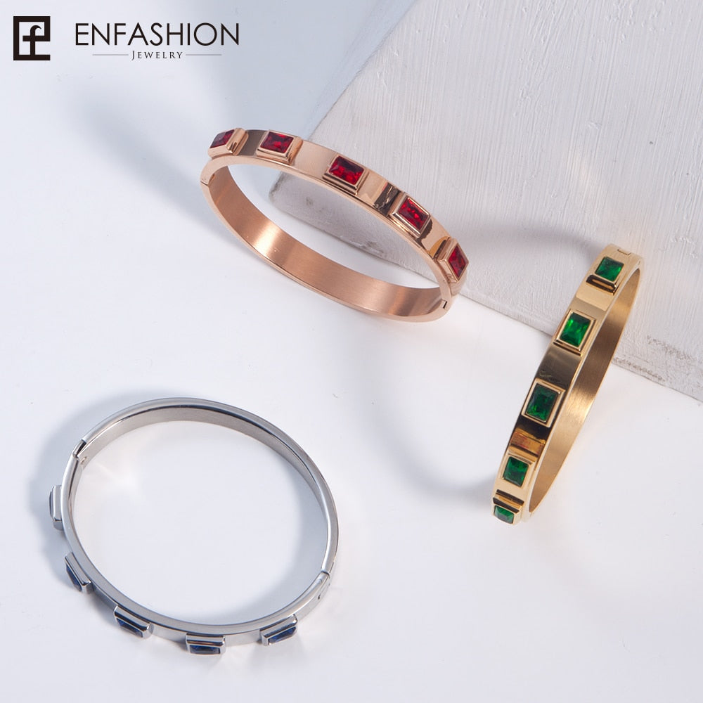 Enfashion Zirconia Crystal Cuff Bracelet Manchette Gold color Stainless Steel Bangle Bracelet For Women Bracelets Bangles