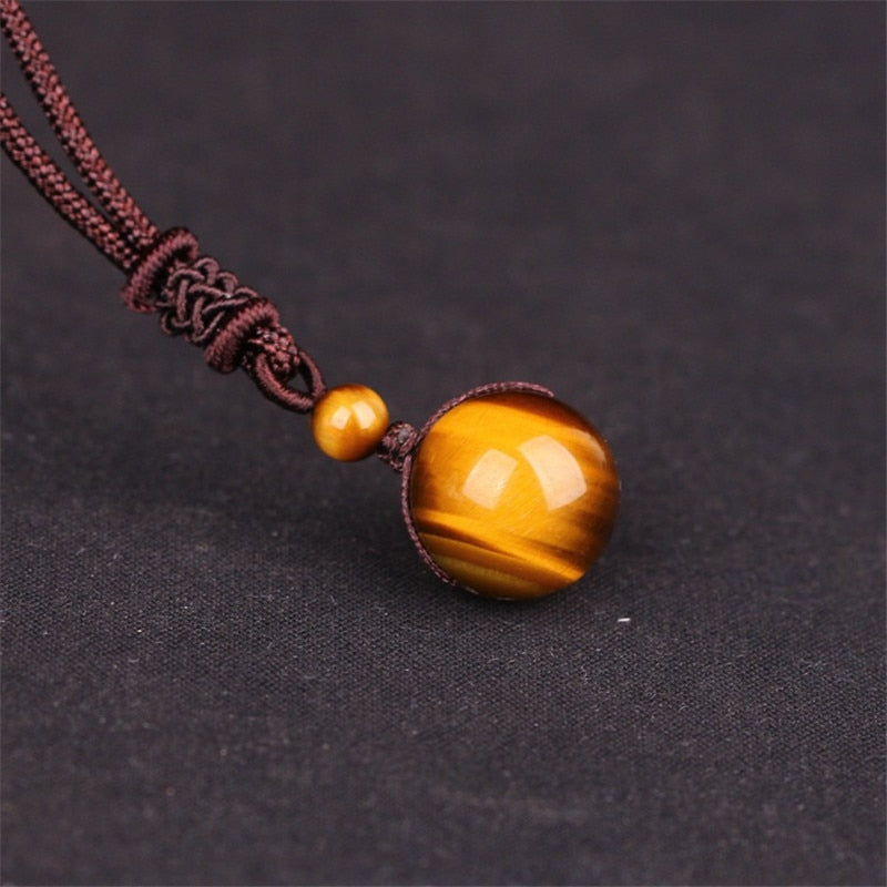 High Quality Lucky Love Jewelry Obsidian Tiger Eye Stone Beads Ball Transfer Pendant Necklace For Women Men