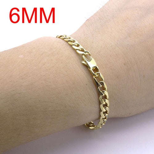 100% Stainless Steel Bracelet 6/8/12 mm 8 Inches Curb Cuban Gold Color Bracelets for Men Women