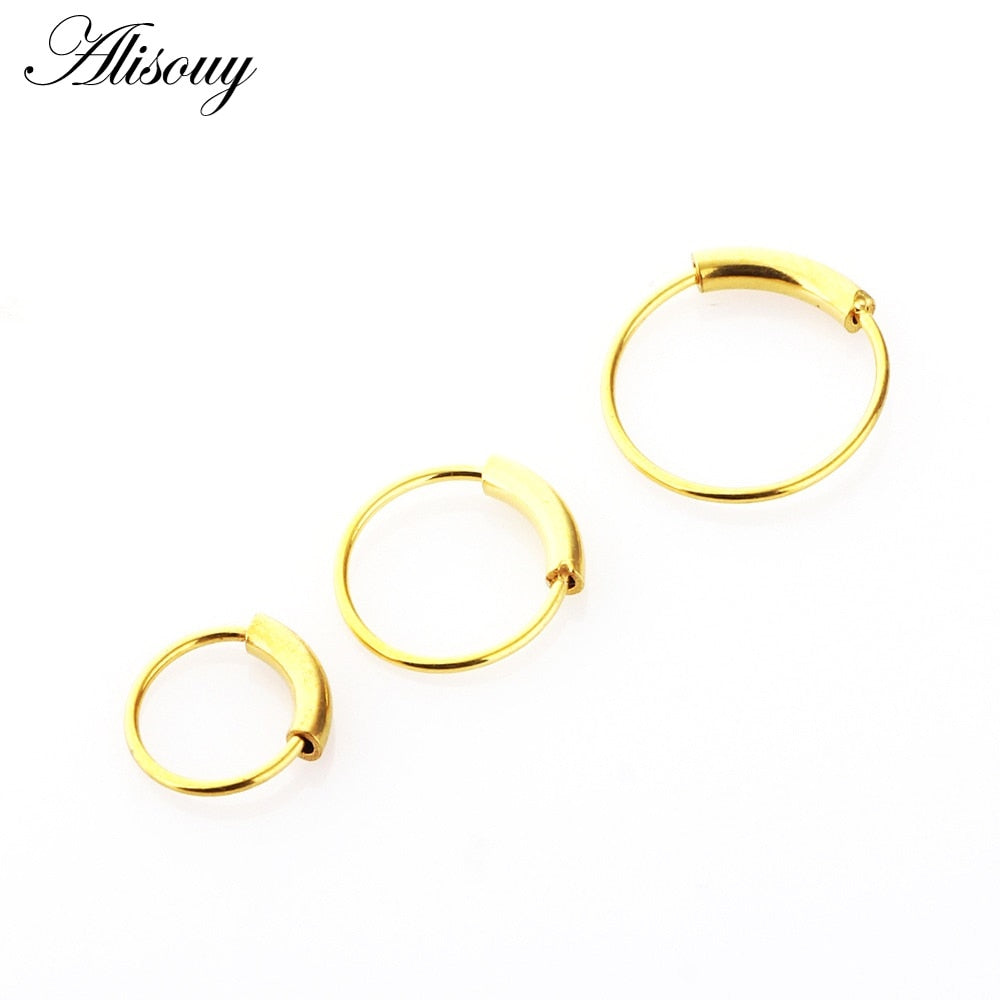 Alisouy 1pc 22g 6/8/10mm Steel Hinged Clicker circle ring Piercing Nose Ring Hoop Lip Ear Ring Body Jewelry Piercing Clip Gift