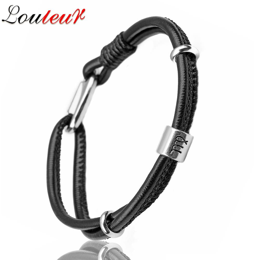 Mens Genuine Constellation Bracelet Leather Bracelet for Men Bracelet Aquarius, Virgo, Scorpio, Libra 12 Zodiac Signs Bracelet