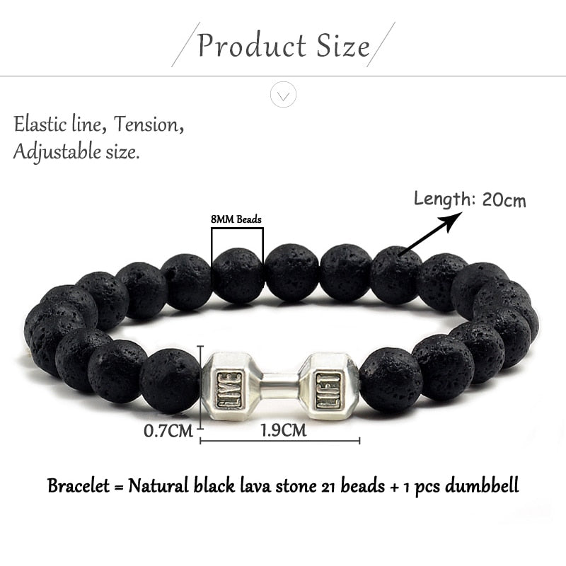 Natural Black Volcanic Lava Stone Dumbbell Bracelet black Matte Beads Bracelets For Women Men Fitness Barbell Jewelry Pulseras